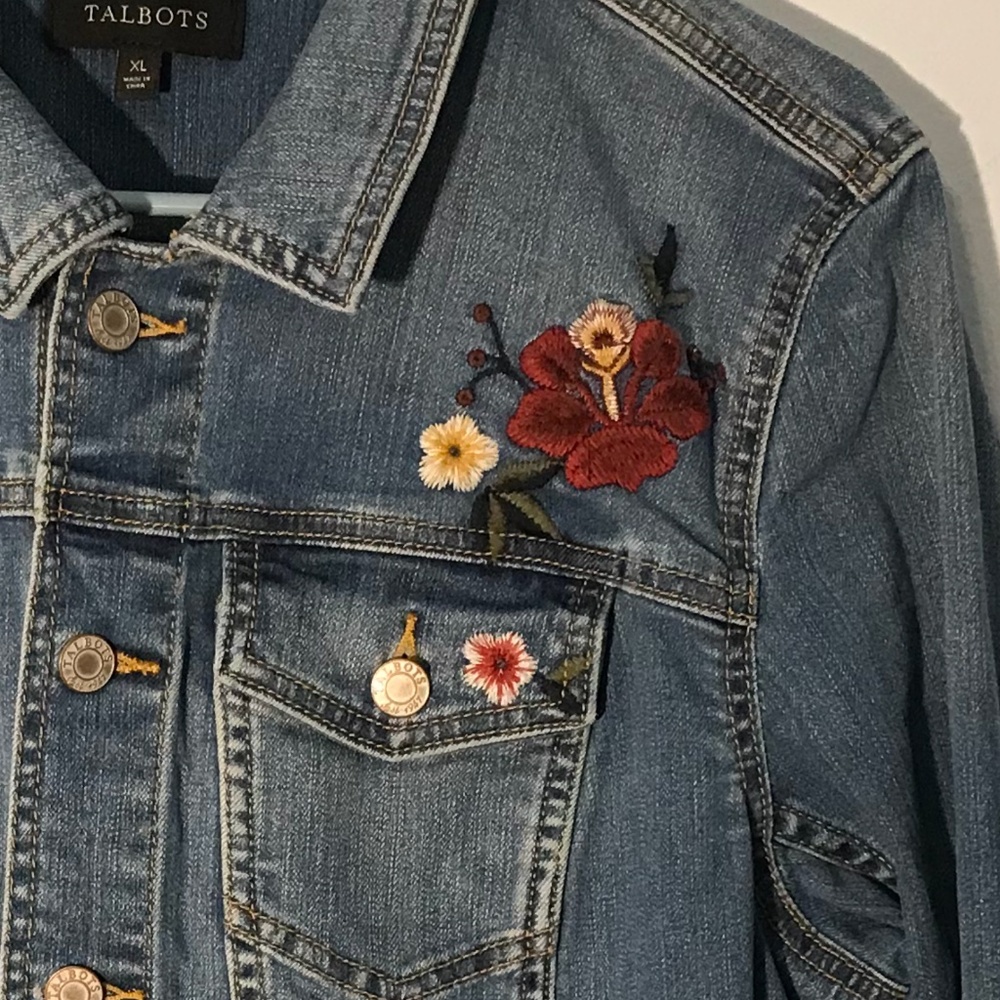 Talbots Light Blue Denim Jacket with Floral Embroidery - Picture 2 of 11